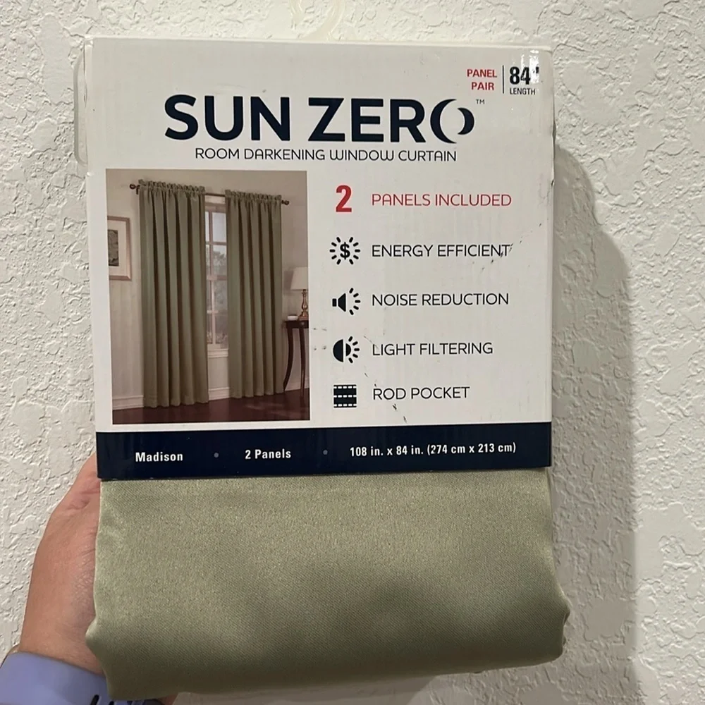 Sun Zero Room Darkening Window Curtains Sage 84” Length